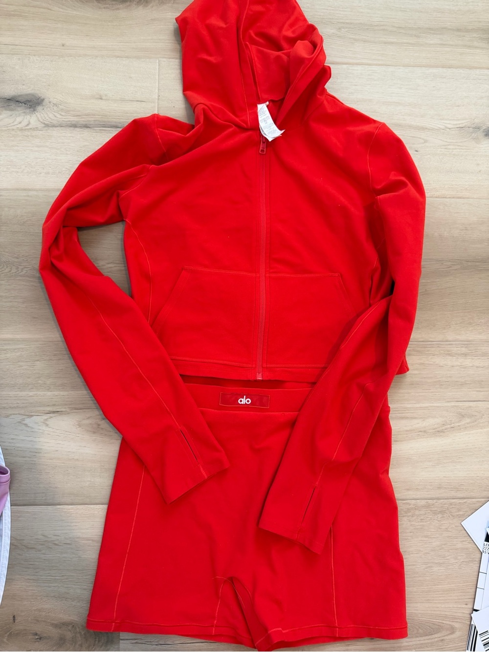 Alo Yoga Sincere Set in Red - zip up and shorts
